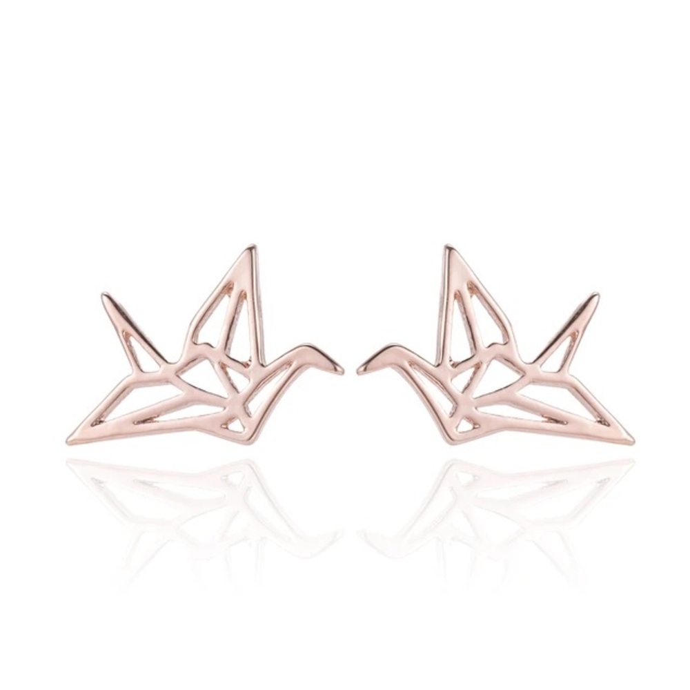 Rose Gold Origami Bird Earrings